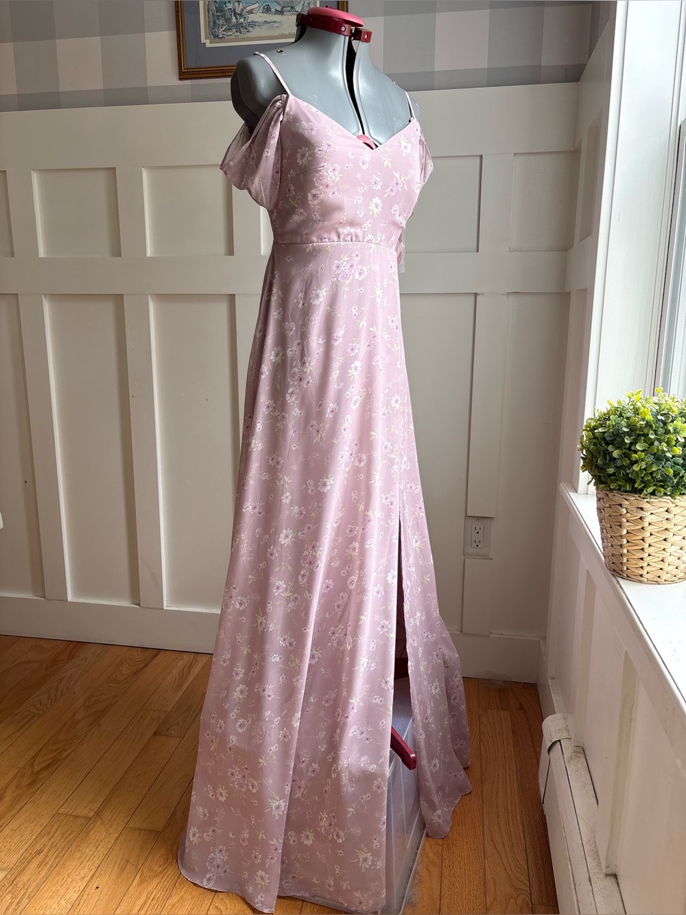 Birdy Grey Blush Pink Floral Cold-Shoulder Maxi Dress XS